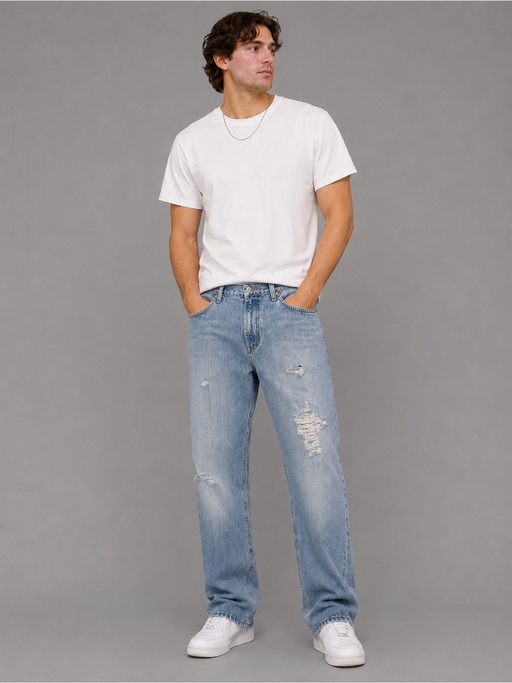 Cinch Up Men’s 38x32 Distressed Light Wash Relaxed Straight Leg Jeans Cotton